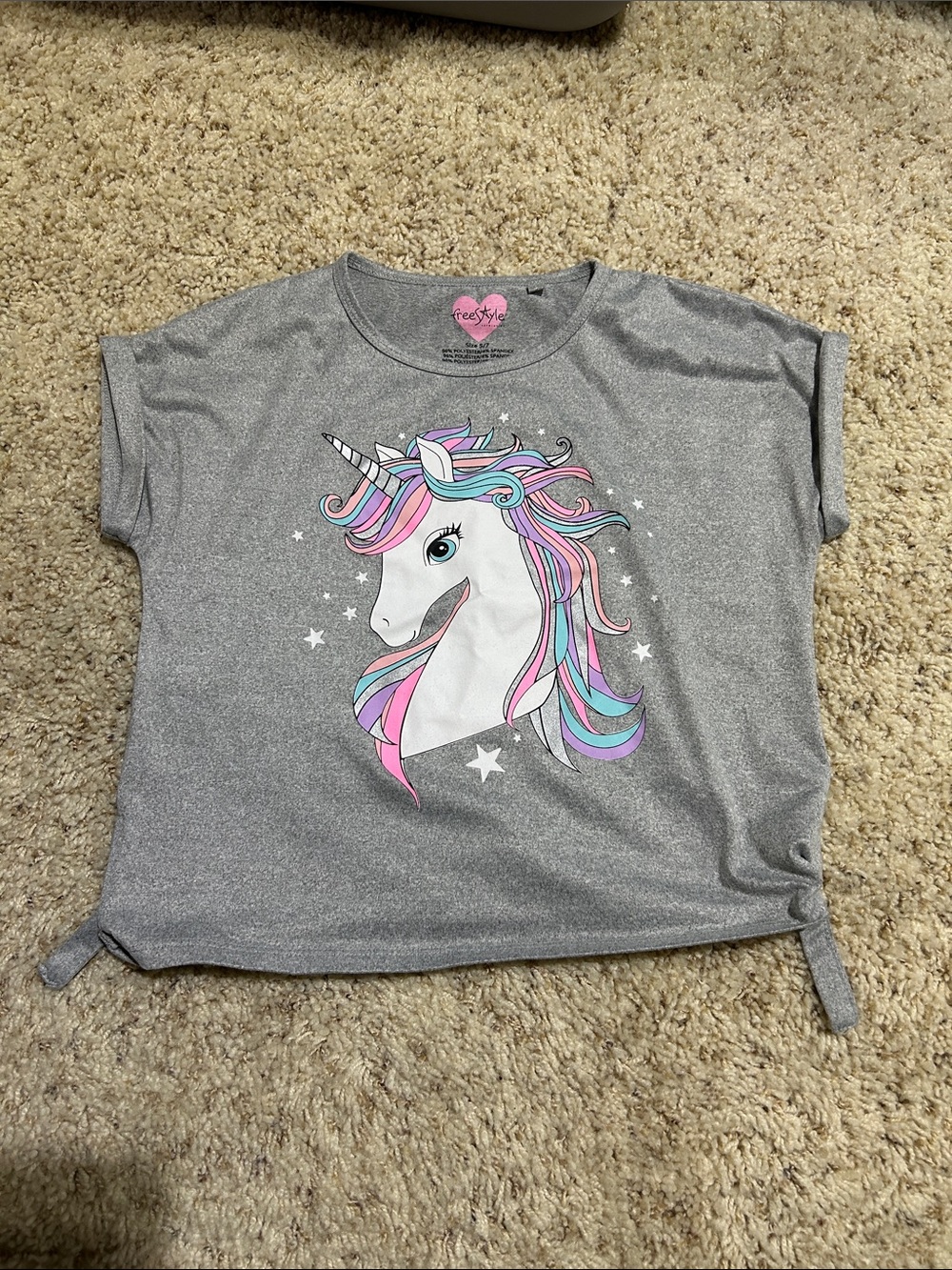 Freestyle Gray Tee with Pastel Unicorn Mane in Pink, Purple & Blue